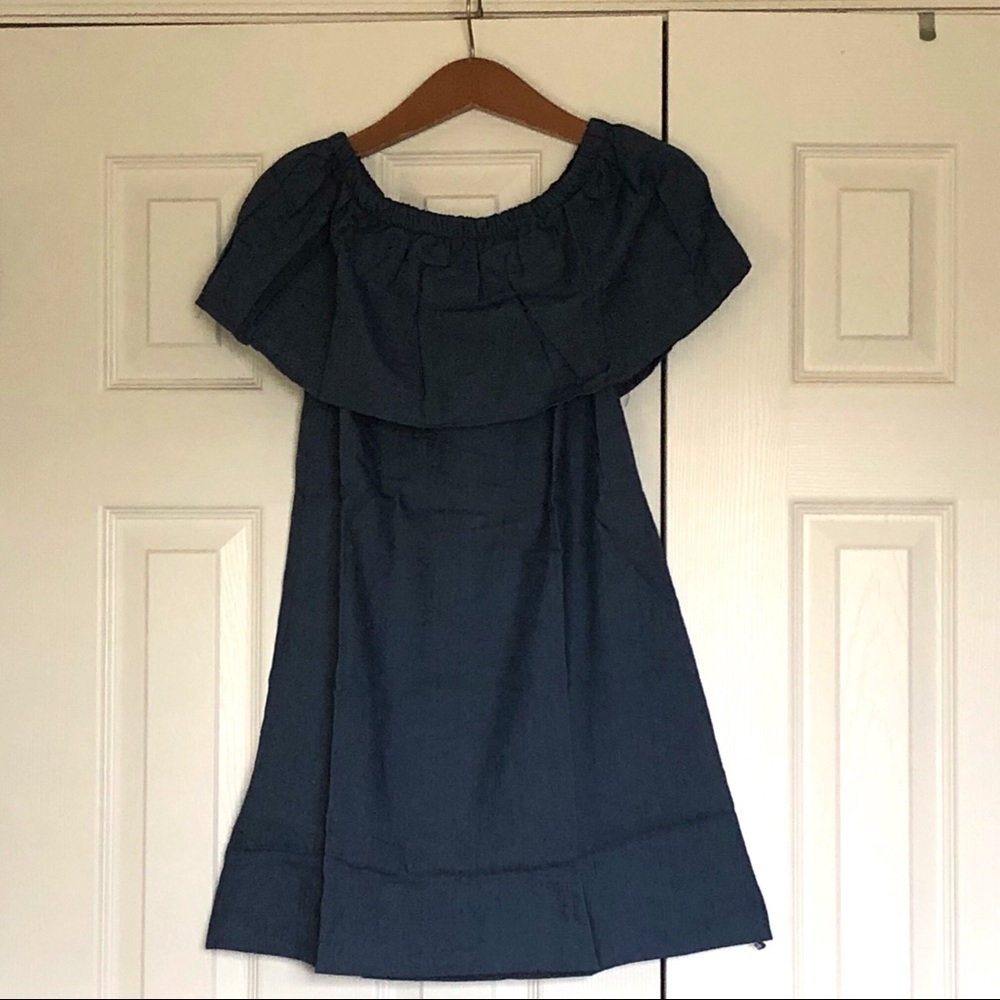 Boutique‎ Blue Jean Off Shoulder Ruffle Mini Dress Denim Look Small